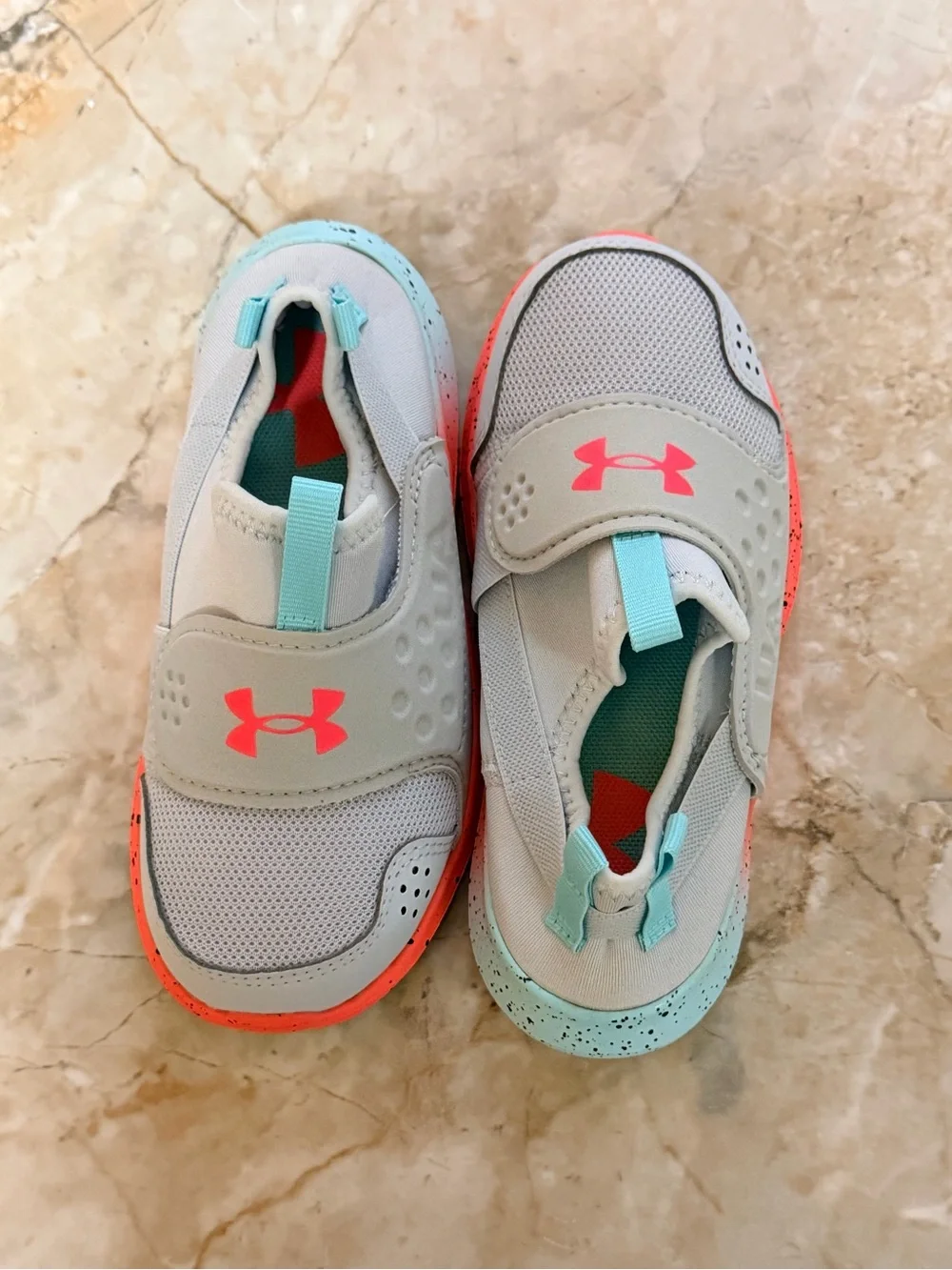 Under Armour Kids Gray & Coral Slip-On Sneakers with Teal Accents New W/O Box